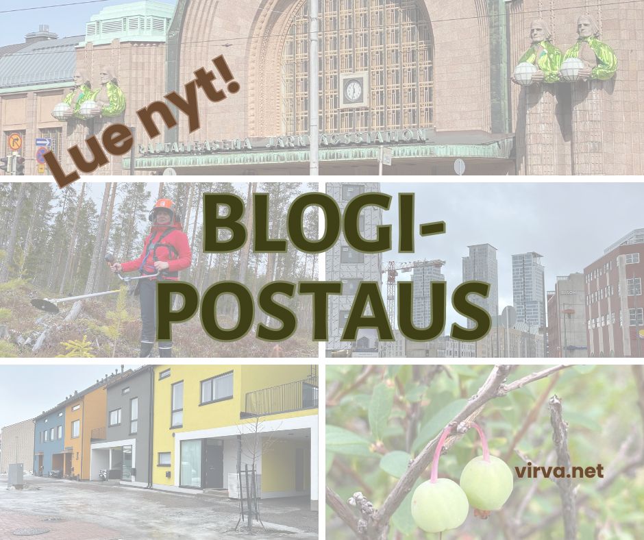 Kuvassa taustalla Virvan ottamia erilaisia kuvia sekä näiden päällä tekstit: Lue nyt! Blogipostaus ja virva.net